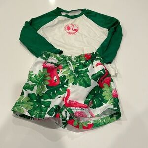 Janie and Jack Flamingo Swim Trunks and Rash Guard Set